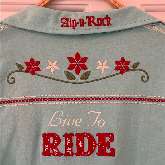 Alp N Rock women’s cowgirl themed Turquoise Polo with Embroidery - Picture 5 of 6